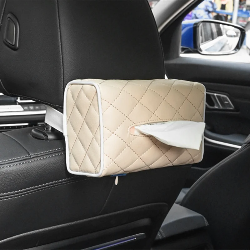 

PU Leather Car Tissue Box Cover Sun Visor Chair Back Hanging Type Car Tissue Box Armrest Towel Tissue Storage Case Universal