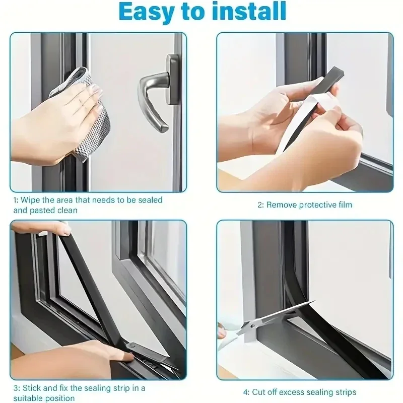 Sealing Strip Tape 4M Foam Self-adhesive Door Window Sealing Strip Wearable Sliding Dustproof Sponge Strip Soundproof Home Insulation