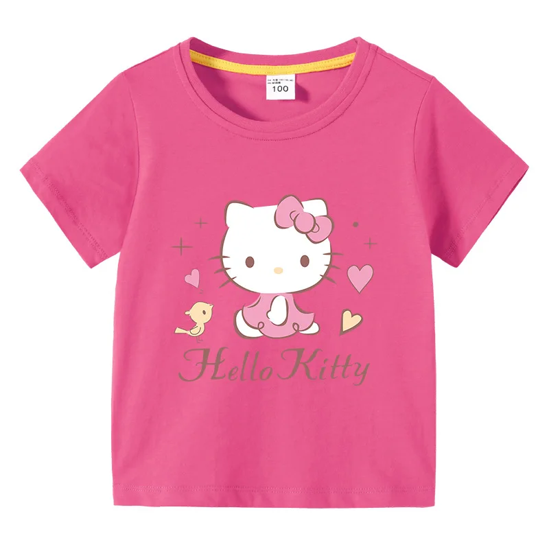 thumbnail image 1 of Hello Kitty-Camiseta informal de dibujos animados para niñas, camisa de manga corta cómoda y transpirable, ropa para niños, novedad de verano, 1 of 5