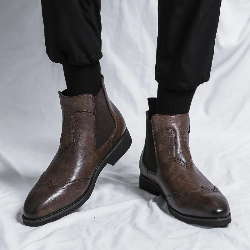 Men  New English Chelsea Boots Pointed Black Brown Comfortable Soft Casual Fashion Sizes 38-46 Male Boots