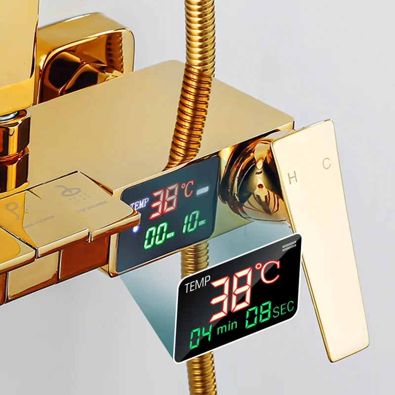 Thermostatic Piano Digital Bathroom Shower Set Faucet Rain Shower Head Bidet Spout Faucets Tap Water Flow Digital Shower System 3