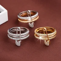 Fashion Stacked Pin Connection Three Layers Designer Ring for Women Personality Zircon Pin Ring Valentine's Day Gift Jewelry 1