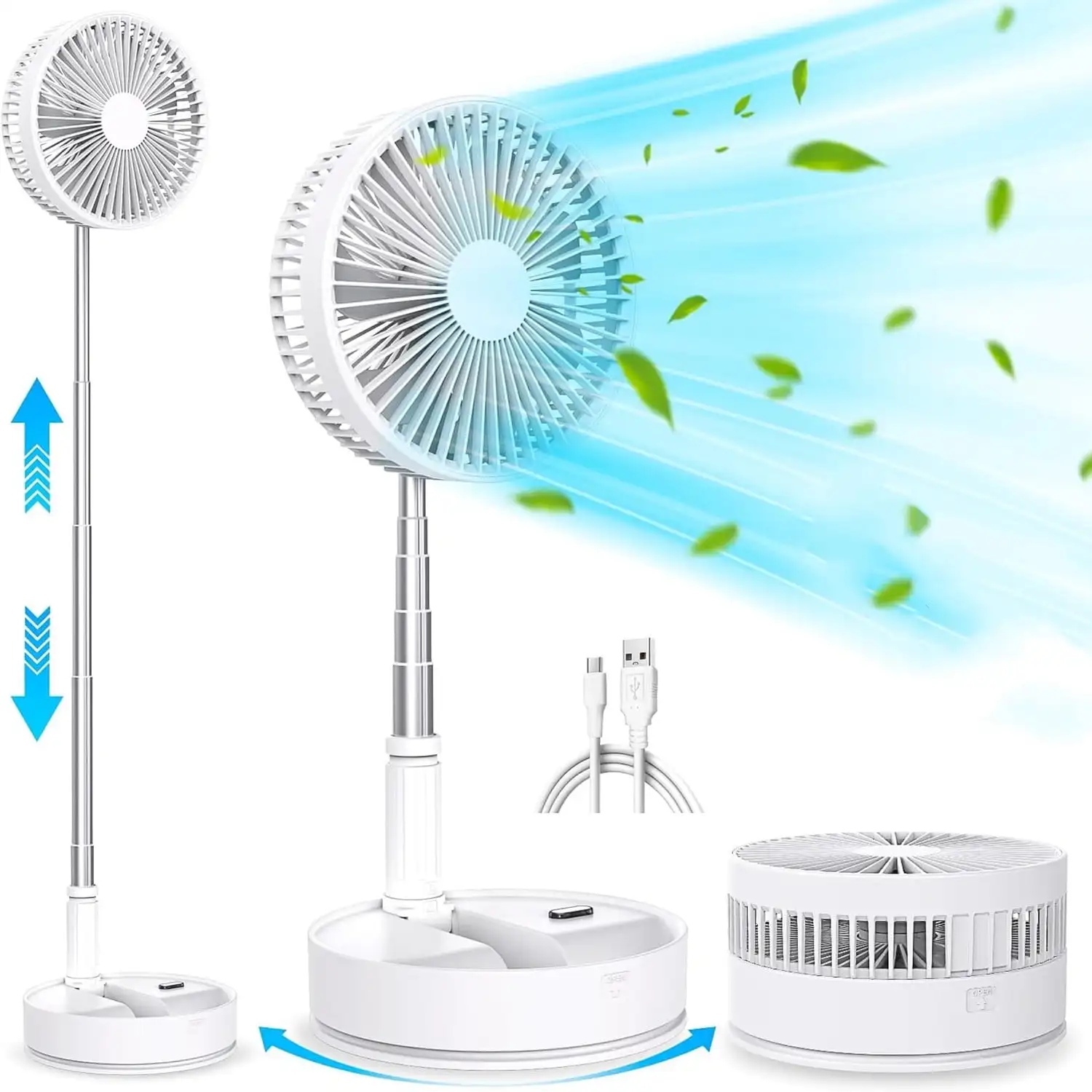 

Jahy2Tech 2 in 1 Cordless Stand Fan Foldable Portable Telescopic Fan, Electric Household Table Desk Fan, Floor Standing Fan