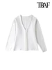 TRAF-Women's Front Hook Fitted Knit Cardigan Sweater, V Neck, Long Sleeves, Side Split Hem, Female Outerwear, Chic Tops, Fashion 2