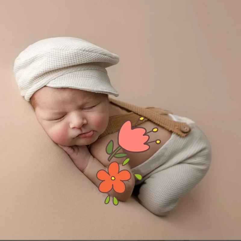 

Stylish Newborn Baby Suspender Pants and Hat Set Boy Back Strap Pants Suit and Matching Hat Perfect for Photoshoots