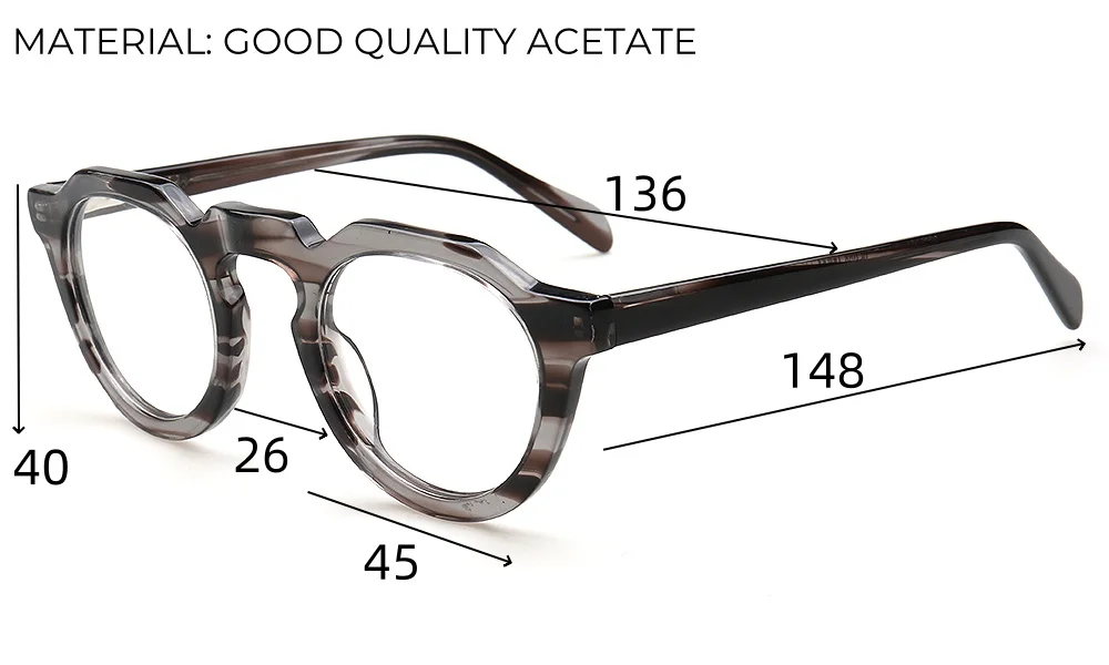 Blaue Brille optischer Rahmen Vollrand Brille Mode Myopie Brille runde geformte hohe Dioptrien geeignet große Nase 26mm breit – Detail 1