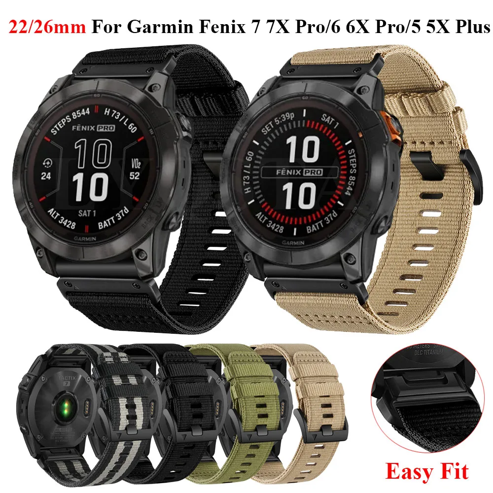 

26 22mm QuickFit Watchband For Garmin Fenix 7X 7 Pro 6X Pro 5X Plus Nylon Wristband For Epix Pro MK2 MK1 955 Enduro2 Watch Strap