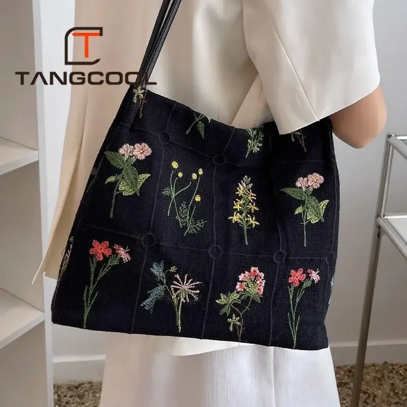 Bag for Women Embroidery Printed Tote Women Aesthetic New Fashion Large Capacity Canvas Bucket Bag Shoulder Crossbody Handbag