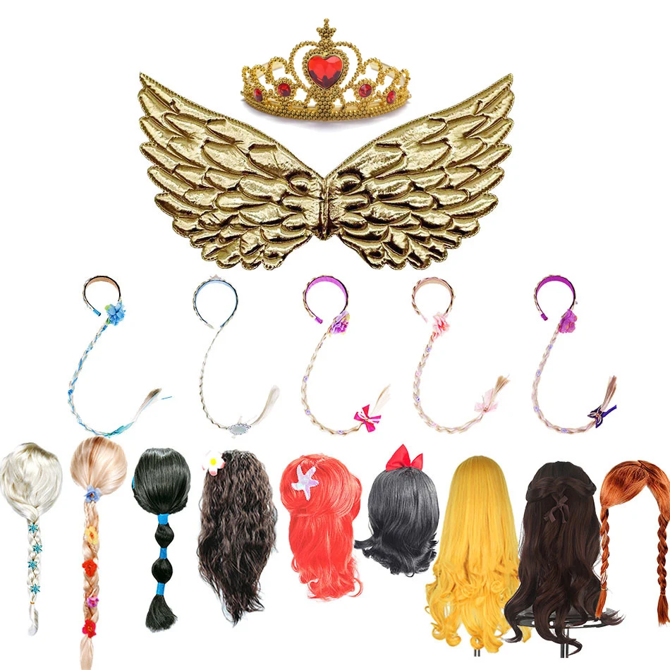 Little Girl Princess Party Accessories Elsa Gloves Anna Wig Braid Moana Jasmine Rapunzel Belle Cinderella Hairpiece Unicorn Wing | Детская