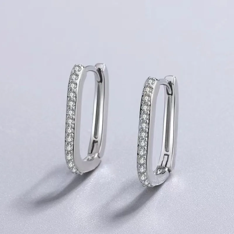Silver Color Micro-inlaid Zircon U-Shape Hoop Earrings for Women Simple Square Earring Temperament Ear Jewelry Accessories
