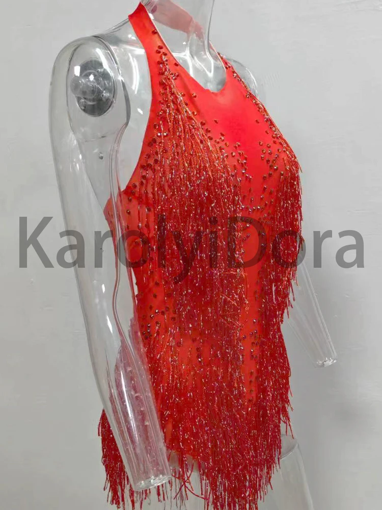 Body con flecos y diamantes de imitación brillantes para mujer