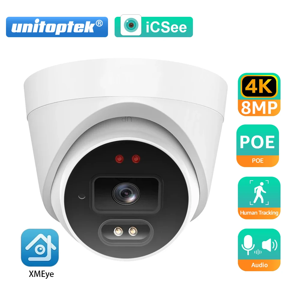 4K 8MP Ultra HD H.265 POE IP Camera 5MP 3MP iCSee APP AI Motion Detection Indoor Dome Surveillance Security IP Camera