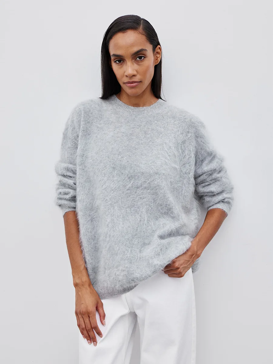 Bornladies Women's Solid Color Knit Sweater Loose Fit Crew Neck Long Sleeve Casual and Relaxed Autumn Winter Fashion Jumpers