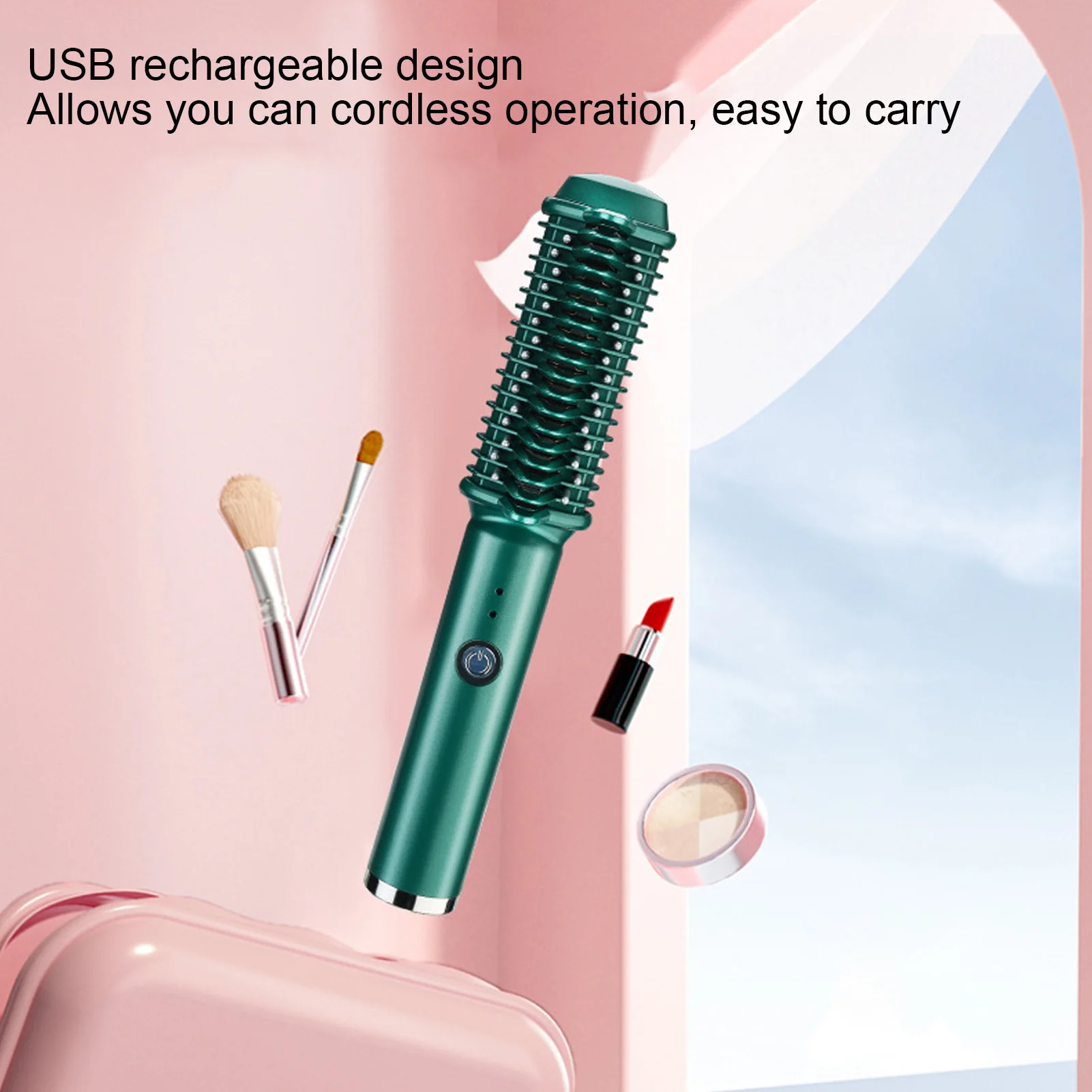 Cordless Hair Straightening Curling Brush Evenly Quickly Heating USB Rechargeable Hair Styling Tool Straightening Brush