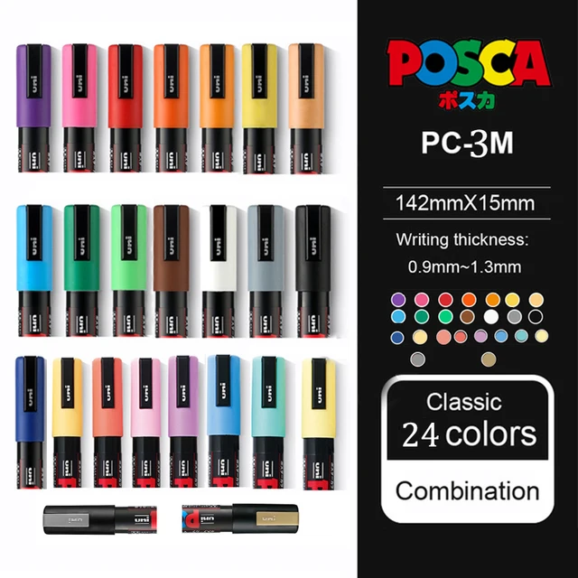 21Colors/24 Colors UNI POSCA Markers PC-3M/1m/5m Advertising Graffiti  Highlight Pen Acrylic Marker Caneta Posca Cute Stationery