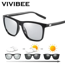 

VIVIBEE Color Change Grey Frame Photochromic Polarized Sunglasses Men Square Classic Chameleon Glaases Transition Lens Eyewear