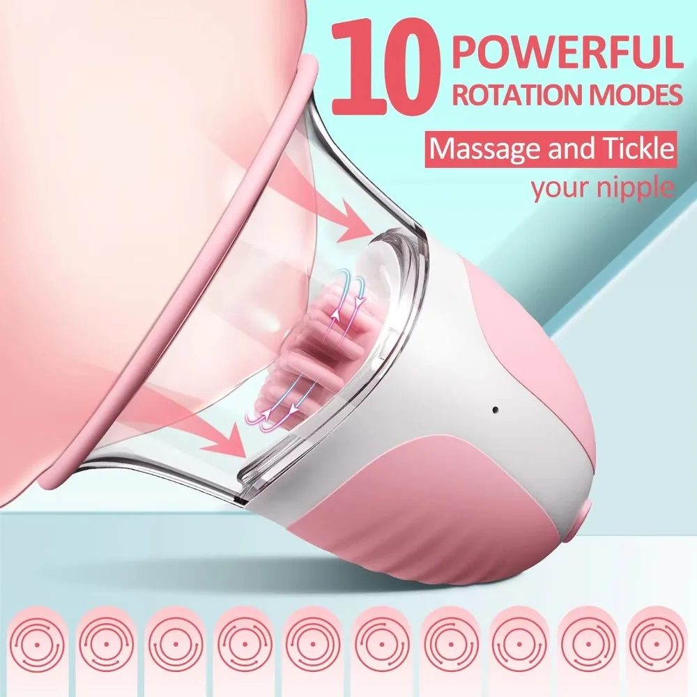 Female Breast Vibrator Rotating Vacuum Pump Nipple Stimulator with