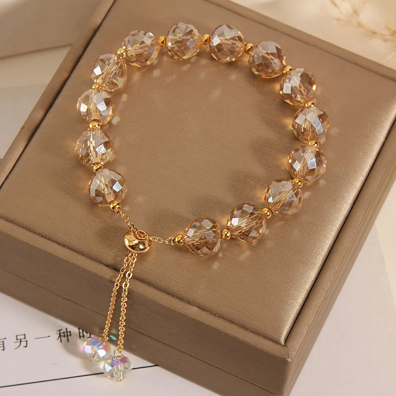 Elegant multicolour crystal bead bracelet with snake chain and toggle clasp for women