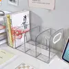 Clear Acrylic Bookends Convenient Desk Organizer with Handle Desktop Sorting Rack Divided Book Stand Study Supplies 1