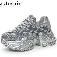 AUTUSPIN Fashion Denim Fabric Women Shoes New Style Crystal Luxury Ladies Sneakers 2024 Winter Autumn Design Platform Flats Shoe 1
