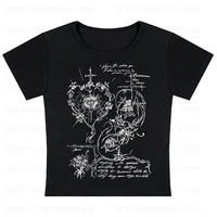 2k Fée Grunge T-Shirts Graphiques pour Femmes E-Girls Goth Côtes Manches Longues Tee Tops Vintage Emo Vêtements 2000s Rétro Streetwear 6