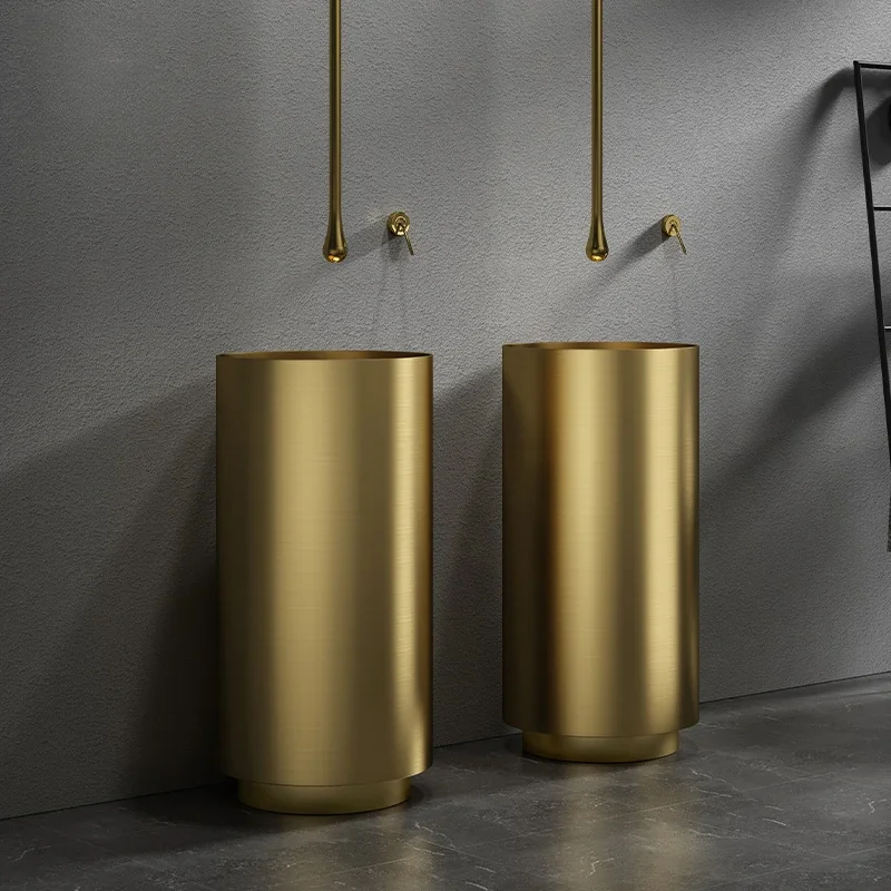 

Gold stainless steel pillar washbasin floor to ceiling integrated washbasin