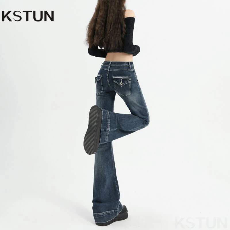 Getadme-American High Street Spicy Girls Low Waist Jeans Women Autumn Vintage Y2k Design Sense Slim Fit Straight Tube Micro Flare Pants