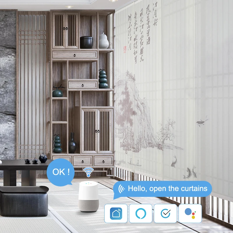 Custom Smart panel track blinds,motorized sliding panel blinds,fabric