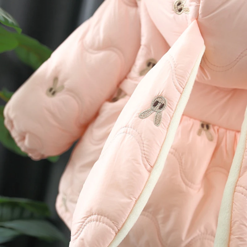 Winter New Cartoon Rabbit Long Sleeved Baby Girl Coat, Pink Thick Warm Children'S Clothing (9 Months -3 Years Old)