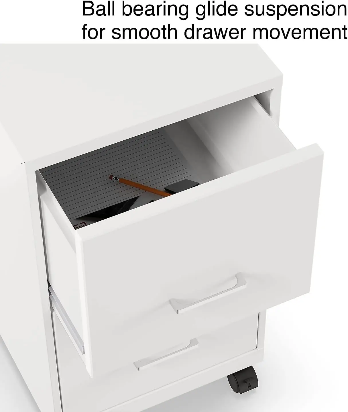 2-Drawer Vertical File Cabinet, Letter Size Documents, Lockable & Mobile, 18.9" D x 14.3" W x 26.3" H, White