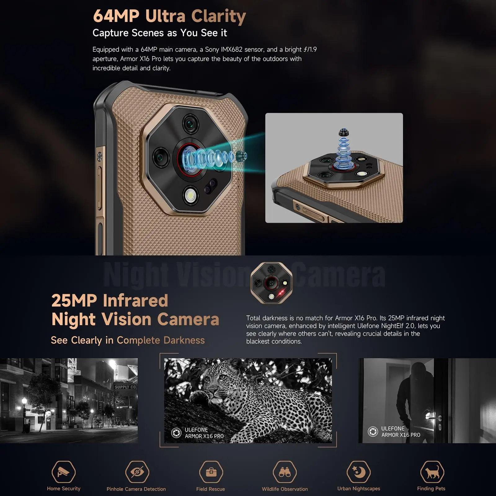 Ulefone Armor X16 Pro 5G Rugged Phone 8GB+256GB 120Hz Glare Flashlight 6.56” Android 15 MTK 6300 NFC 10360mAh Battery Smartphone