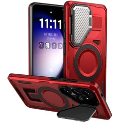 Durable Magnetic Protective Case with Lens Stand Holder - Galaxy S23 Ultra (Red)