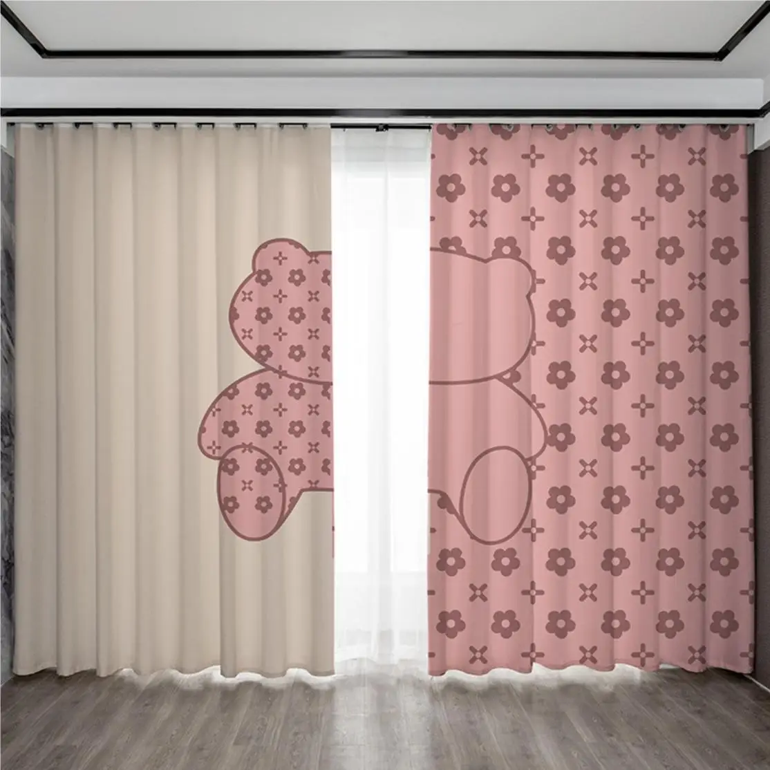 

Cartoon Animals Window Curtain Living Room Luxury Cute Bear Eyelet Curtains Moon Print New Baby Room Drapes High Shading