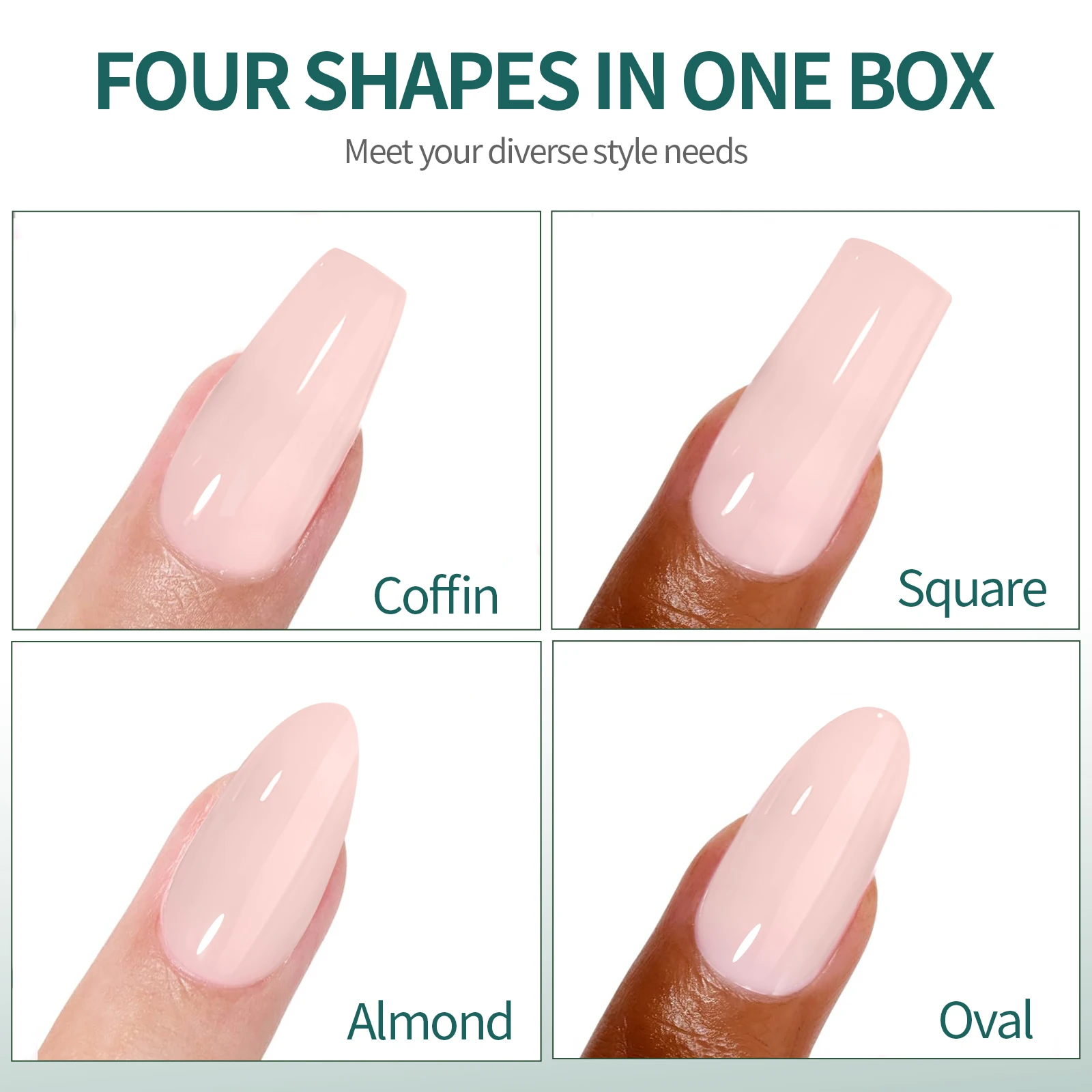 NAILPOP 4 모양 112PCS 손톱에 누드 프레스 자연 프리 컬러 젤 네일 팁 스킨 톤 아크릴 거짓 손톱 확장 14 크기