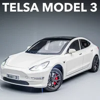 1:24 Tesla Model 3 MODEL X Roadster Tesla Model Y Alloy Toy Car Sound Light Pull Back Children Toy Collectible Birthday gift 1