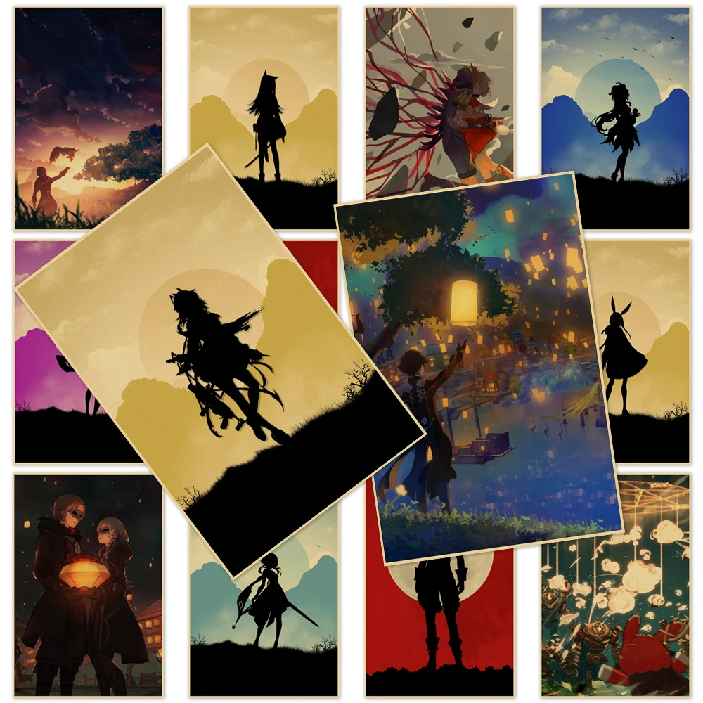 

Genshin Impact Poster HD Painting Japanese Anime Wall Artwork Printed Kraft Paper Classic Picture For Bedroom Home Decoration
