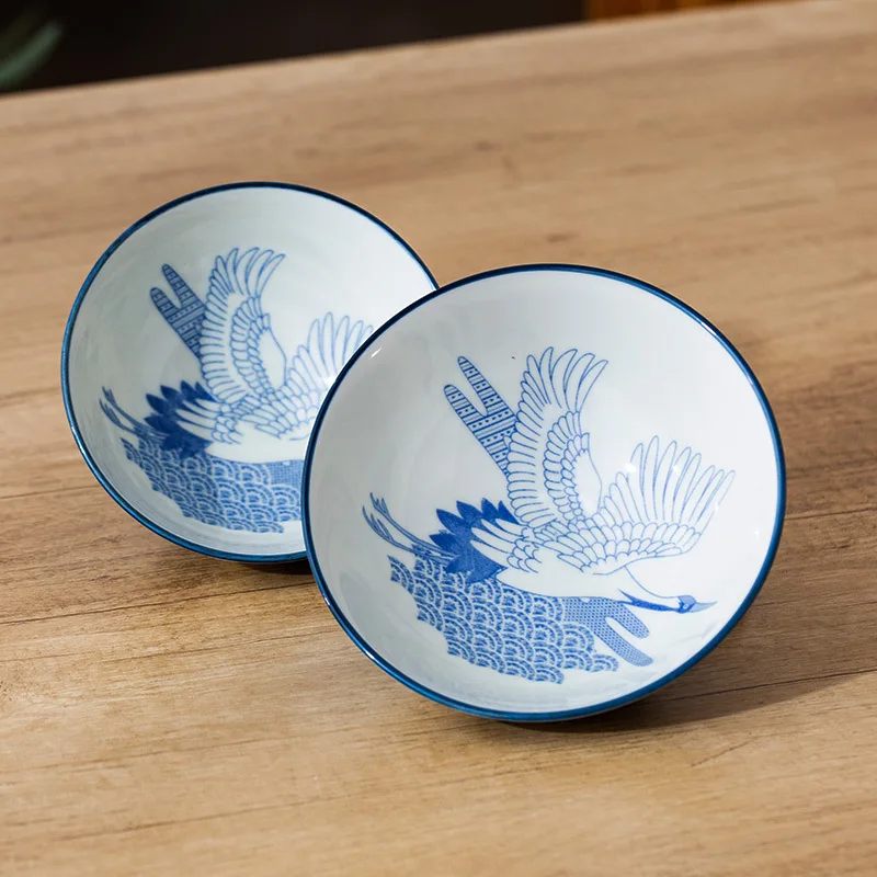 Japanese Style Ceramic Rice Bowl Auspicious Crane Plum Blossom Frog