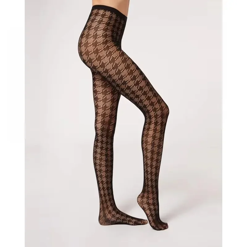 Thin Retro British Style Hottie Sexy Fishnet Stockings Tights Women'S Sexy Fashion Trend Thousand Bird Check Fishnet Pantyhose