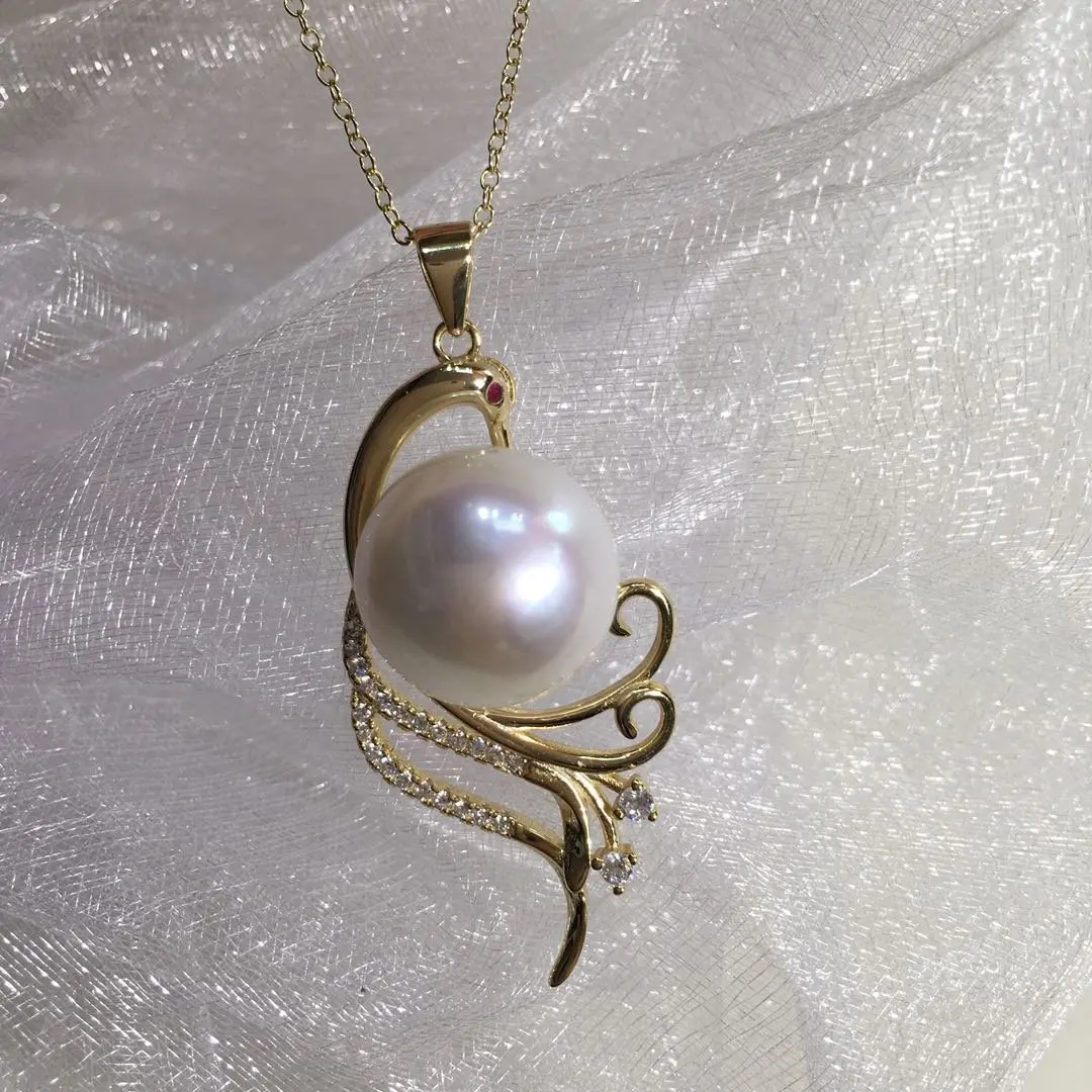 STARLIKE 2022 New Fashion Round 13-14 mm Freshwater Pearl Necklace Cute Pendant For Women Jewelry Girl Gift with S925 Chain