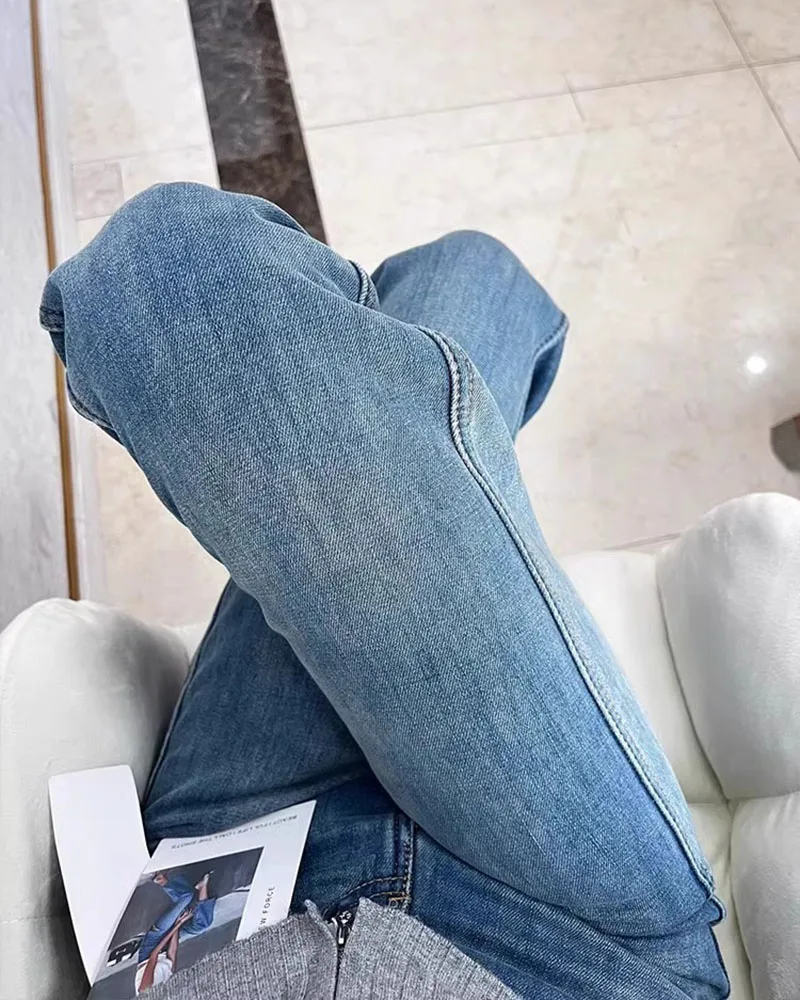 2025 Autumn/Winter Women's Jeans Vintage Narrow Fit Denim With Fleece Linings Loose Straight Wide Leg Pants 6
