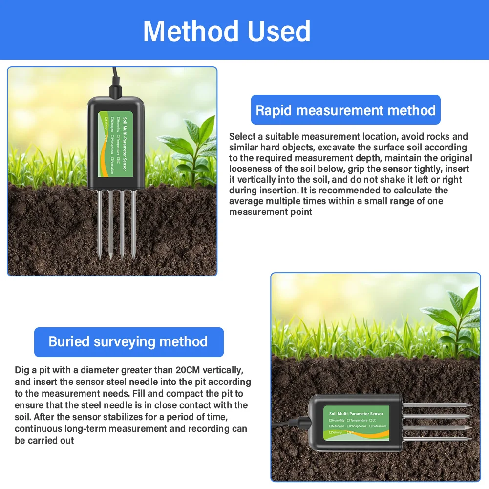 Soil Multi-Parameter Sensor RS485 8-in-1 pH EC Moisture Temperature Salinity NPK