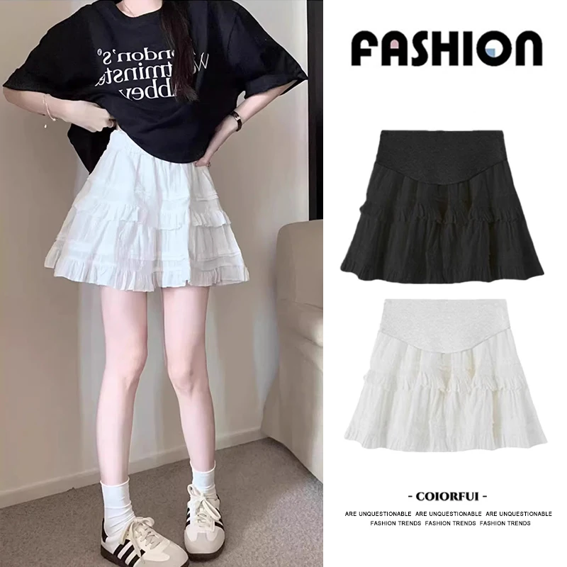 Maternity Skirt Summer High Waist Breathable Pleated Simple Mini Dress Versatile Pregnancy Clothes Solid Slimming A-line Skirts