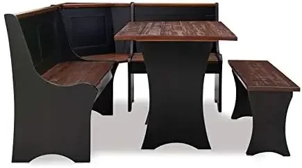 Fashion Nordic solid wood black 3 Piece Conversation Indoor Kitchen Corner Breakfast Dining Set dinning room table and chairs