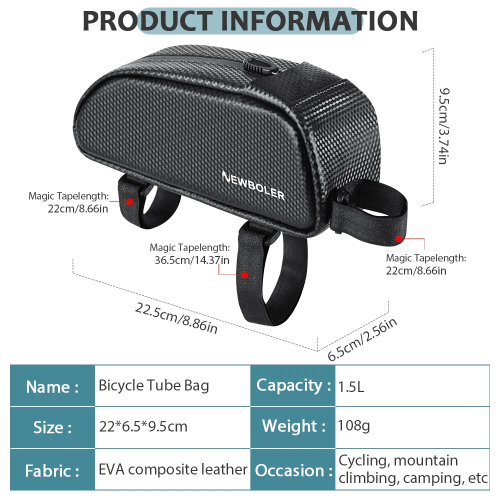 Borsa per Bicicletta NEWBOLER 1.5L, Borsa Portatile da Telaio Anteriore, Borsa per Ciclismo MTB e Strada, Borsa Portapacchi di Grande Capacità in EVA - immagine 3