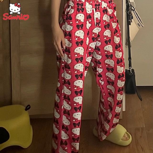 2023 New Sanrio Hello Kitty Printed Wide Leg Pants Summer Cartoon