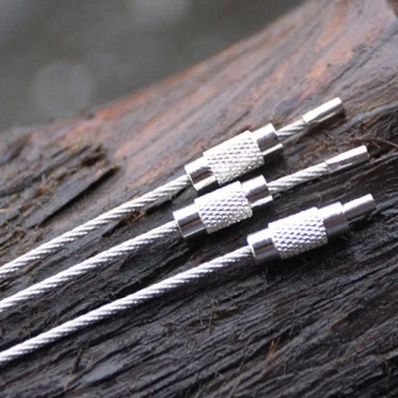 10PCS Stainless Steel Wire Keychain Cable Key Ring Outdoor Hiking Camping