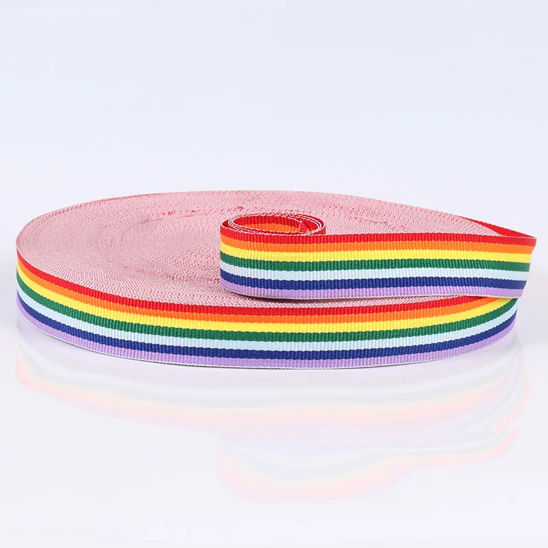50 Yards Rainbow Colorful Webbing 10mm 15mm 20mm 25mm 30mm 40mm Polyester Ribbon For Garment Sewing Shoes Bag DIY Material