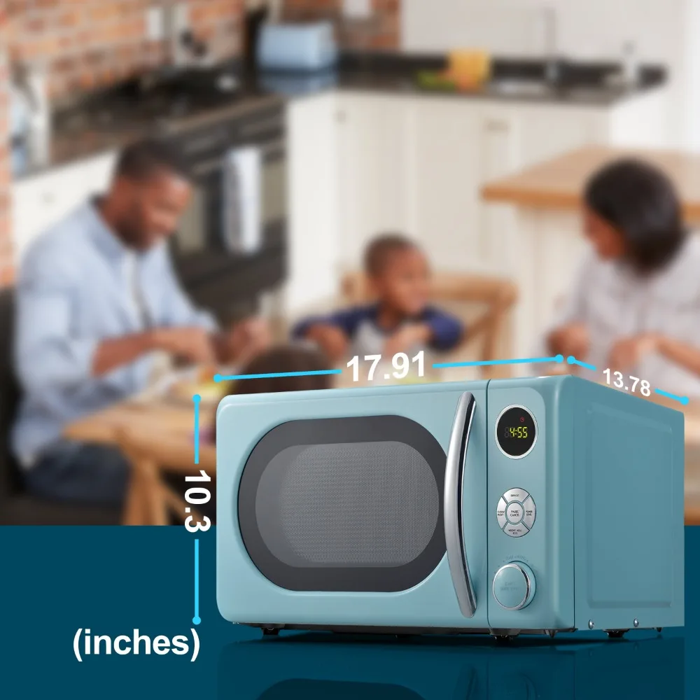 0.7 cubic feet retro desktop microwave, free delivery of kitchen essentials, 700 watts, blue, new 4