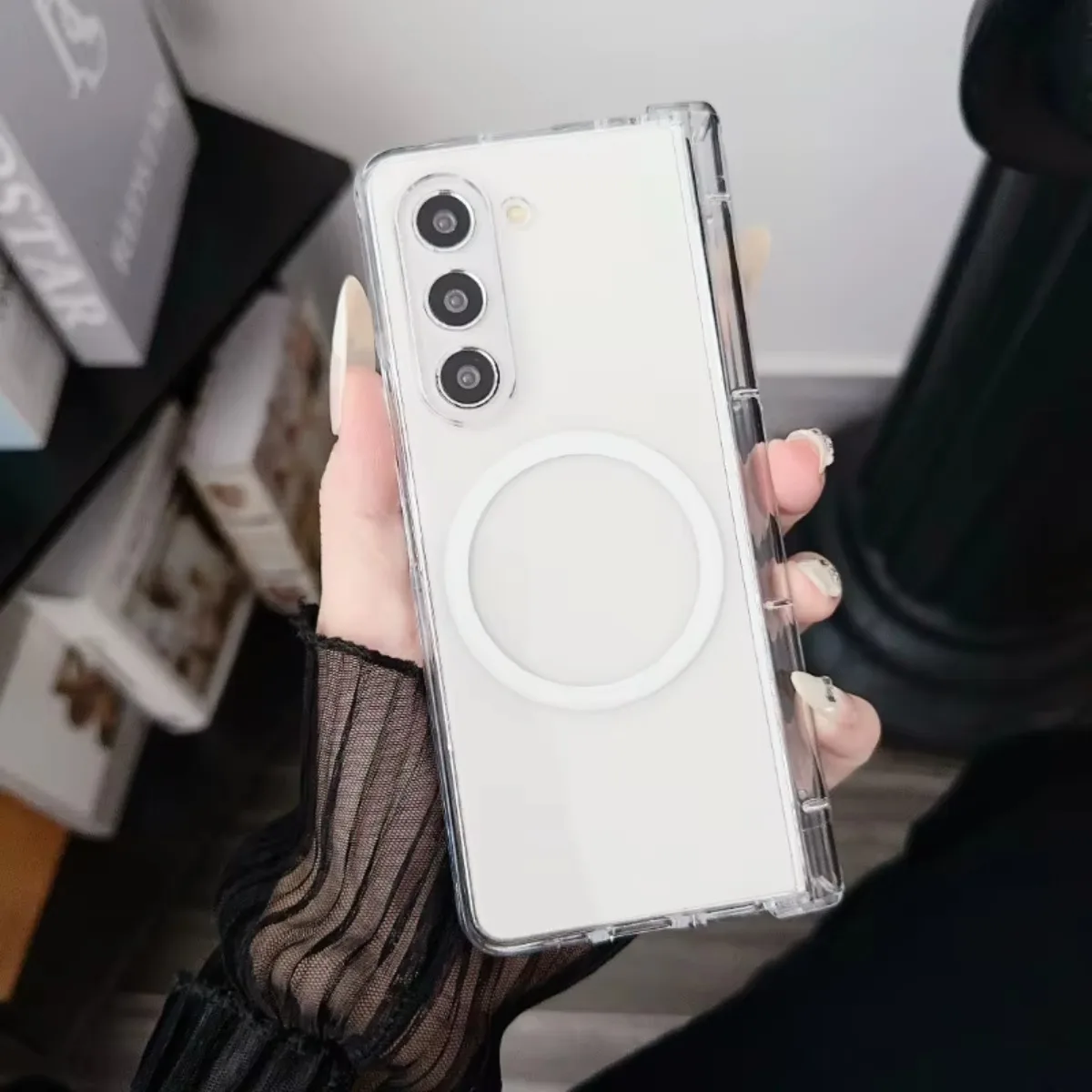 Sleek Transparent Magnetic Wireless Charging Phone Case with Hinge Protection