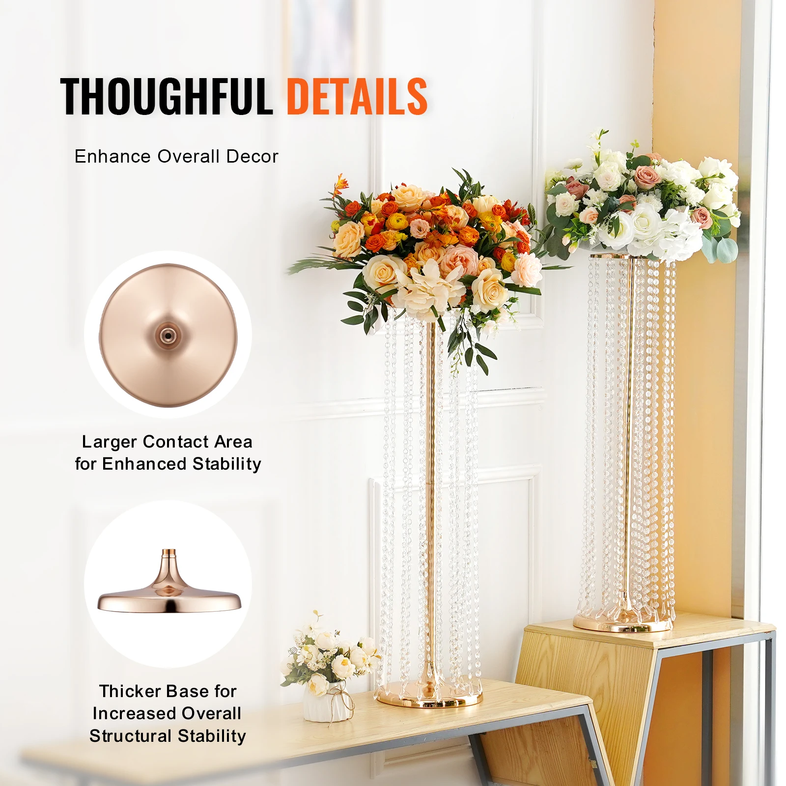VEVOR 4PCS 35.43inch Tall Crystal Wedding Flowers Stand Luxurious Centerpieces Flower Vases Crystal Gold Vase Metal for Wedding